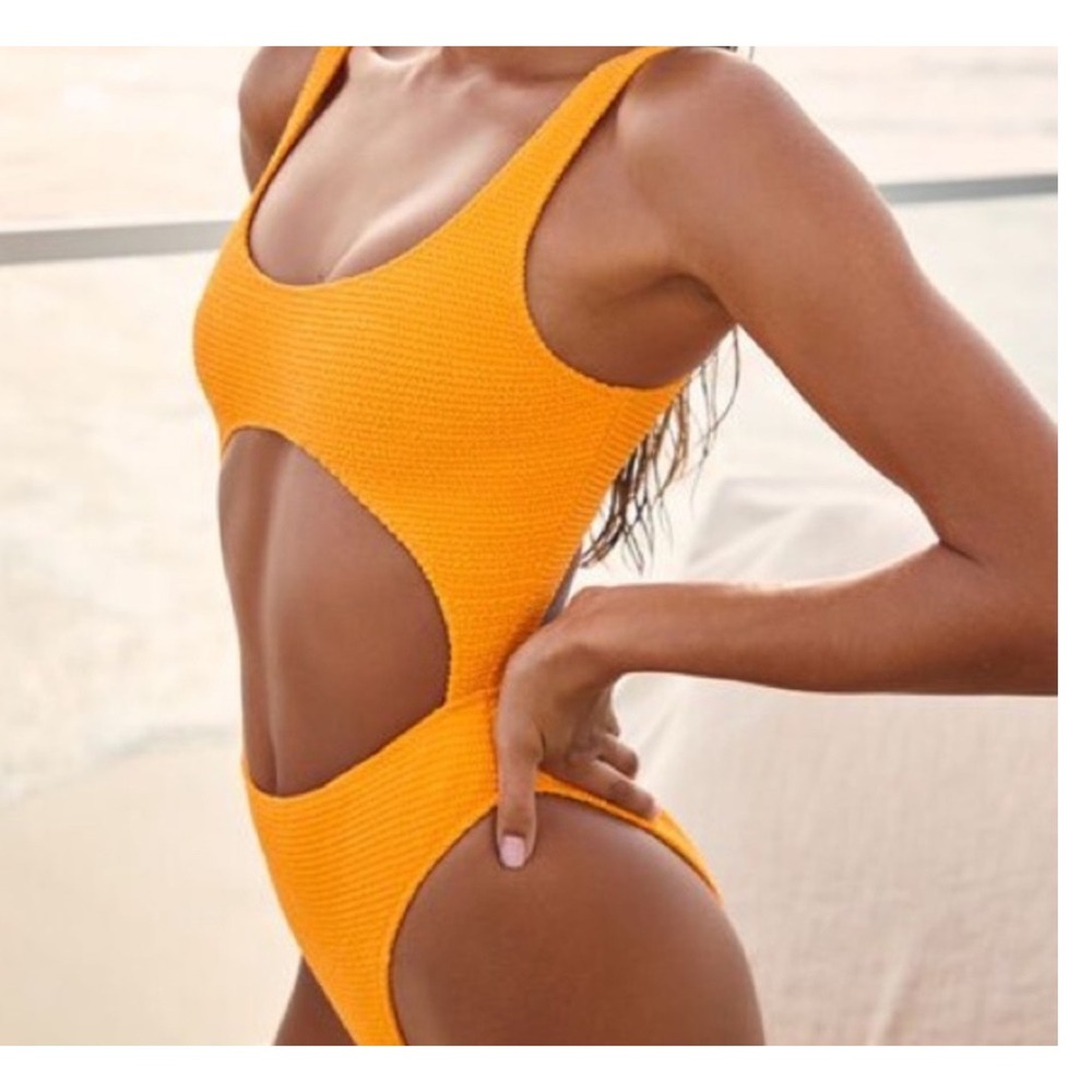 LA Hearts PacSun Orange Smocked Crinkle‎ Cutout One Piece Swimsuit Monokini S